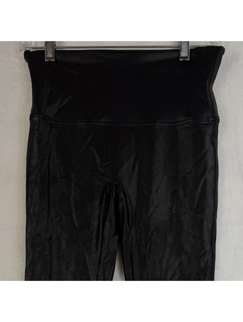 Spanx Leggings Large Black Faux Leather Womens Slimming Compression Shapewear